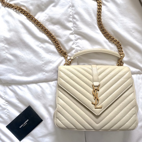 AUTHENTIC YSL COLLEGE BAG - BEIGE AUTHENTICITY CARD INCLUDED - Picture 1 of 2